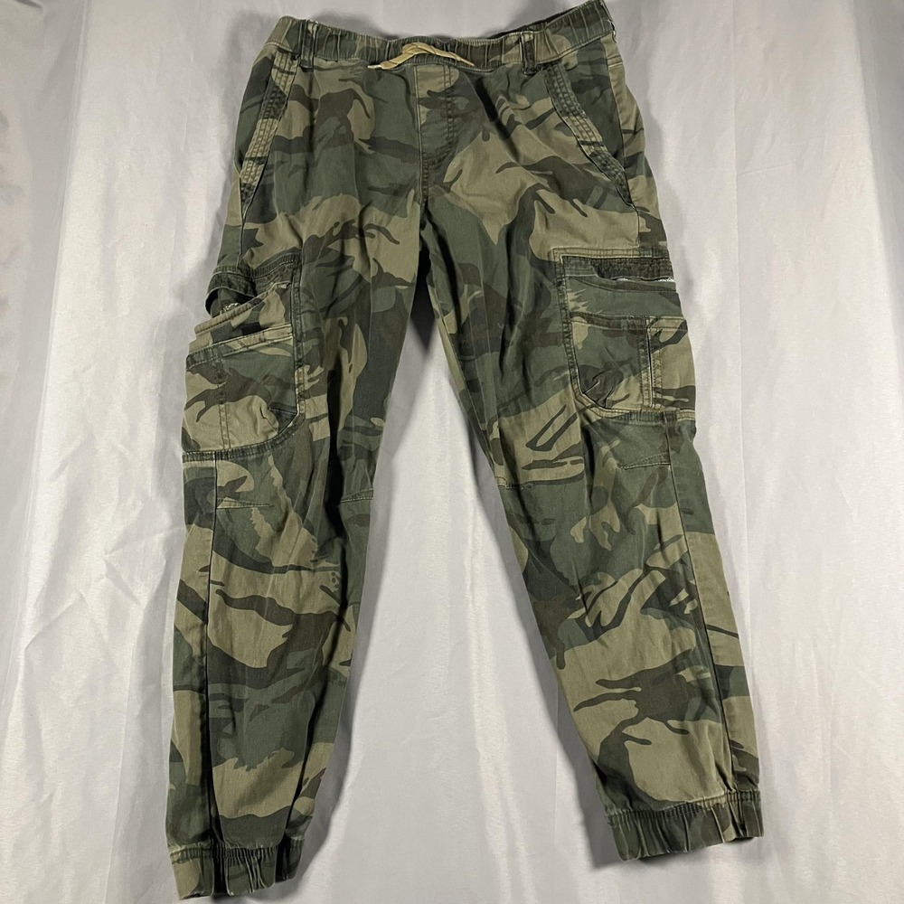 Wrangler Pants Boys 16 Husky Green Camo Cargo‎ Jogger Elastic Drawstring Waist